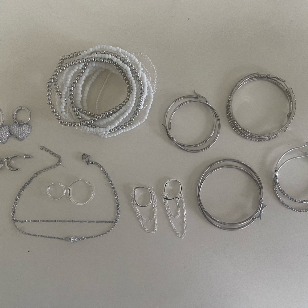 Elegant Silver and White Jewelry Set